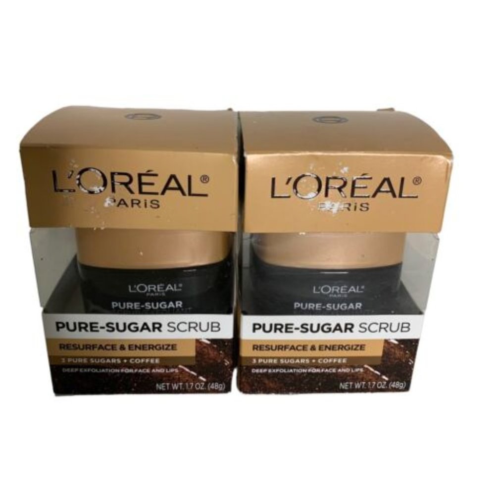 Lot of 2 L'Oreal Paris Pure Sugar Scrub Resurface and Reenergize Facial and Lips